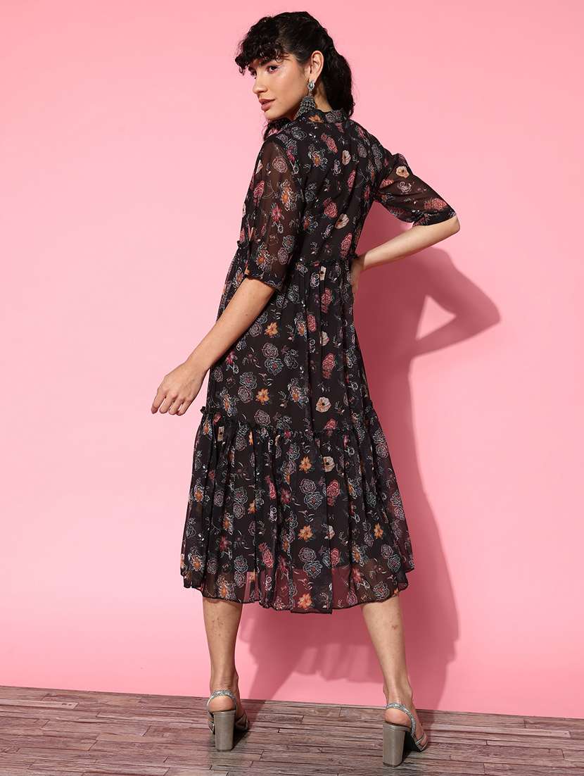 women black georgette fit & flare dress - 21395240 -  Standard Image - 2