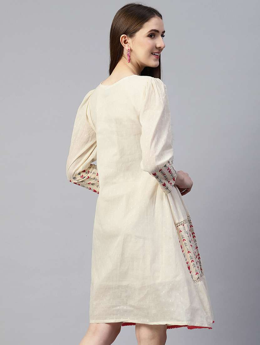 women off white cotton a-line dress - 21395252 - Standard Image - 2