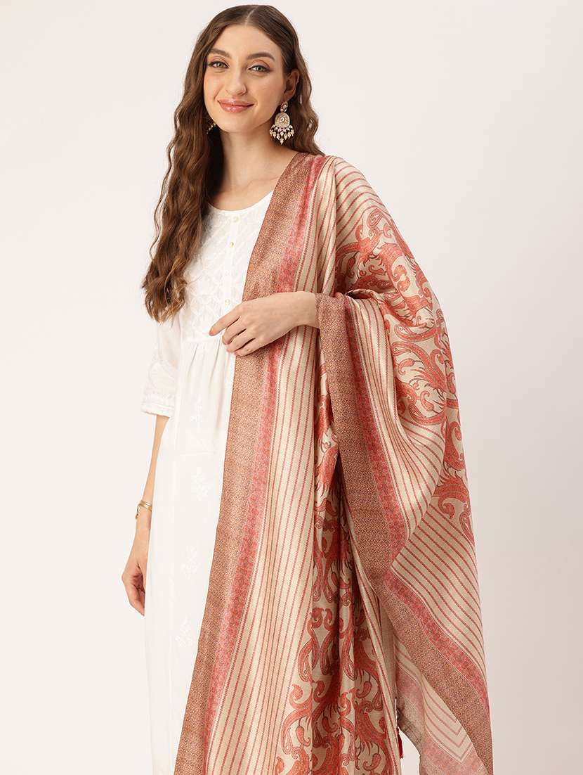 women beige printed dupatta - 21395414 -  Standard Image - 2