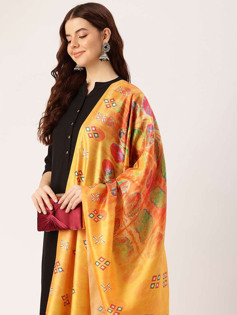 sangam prints yellow cotton printed traditional tassel dupatta - 21395438 -  Standard Image - 2