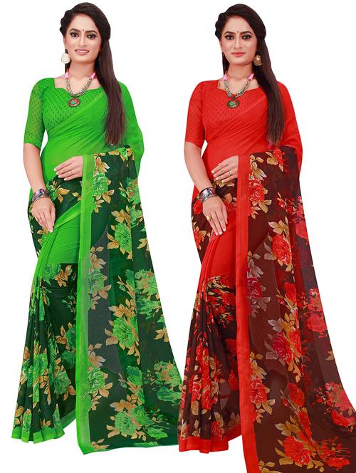 pack of 2 printed casual wear sarees with blouse - 21395506 - Standard Image - 0