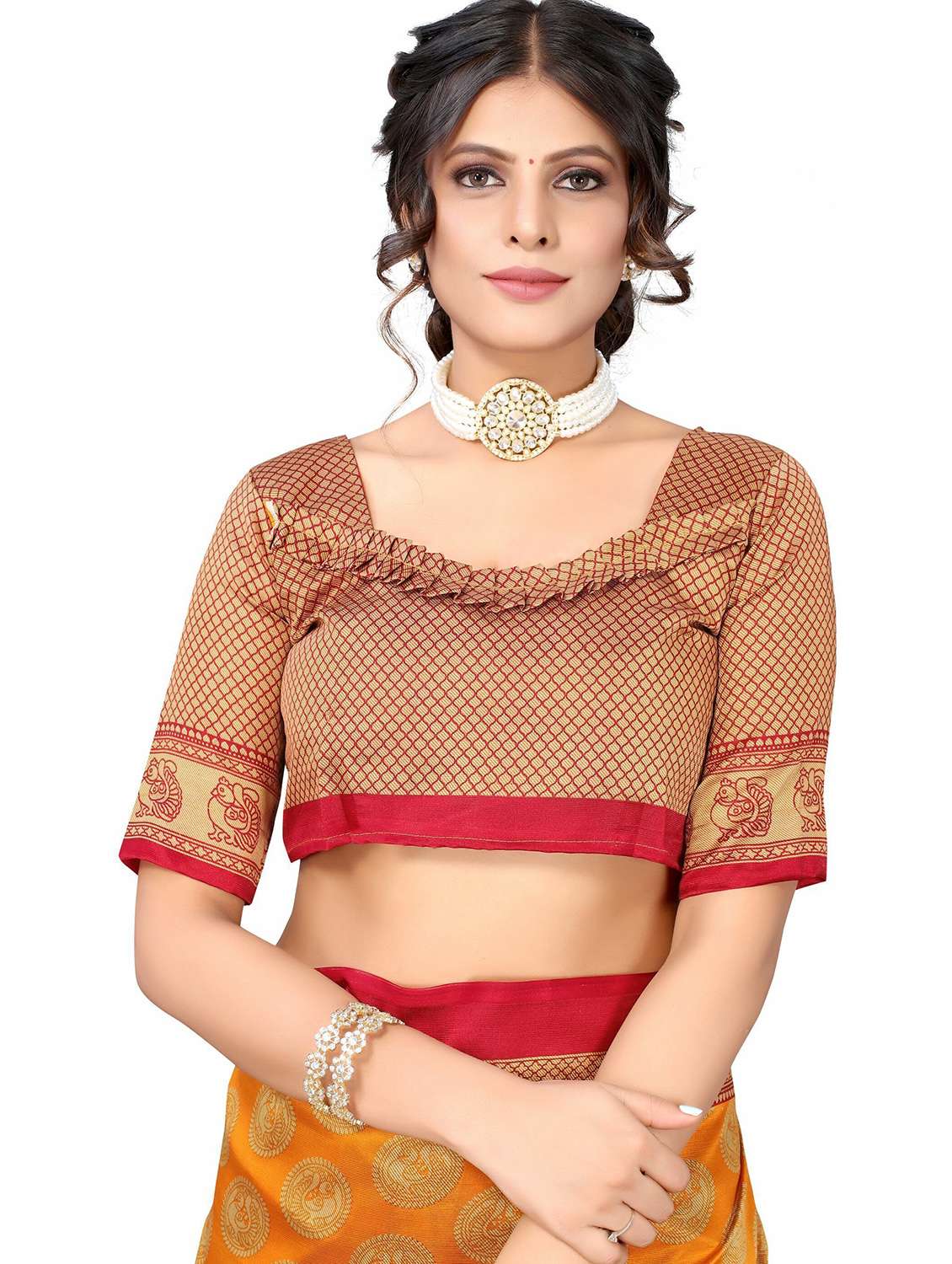 women yellow printed saree with blouse - 21395584 -  Standard Image - 2