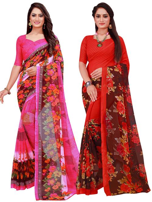 pack of 2 printed casual wear saree with blouse - 21395665 -  Standard Image - 0