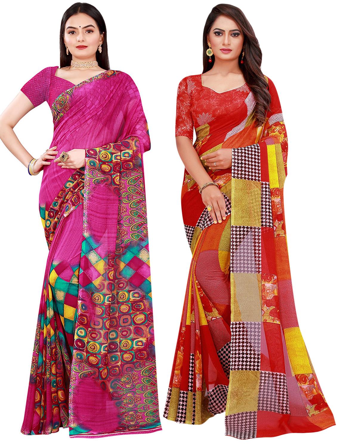 pack of 2 printed casual wear saree with blouse - 21395780 - Zoom Image - 0