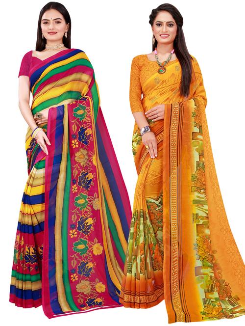 pack of 2 printed casual wear saree with blouse - 21395804 - Standard Image - 0