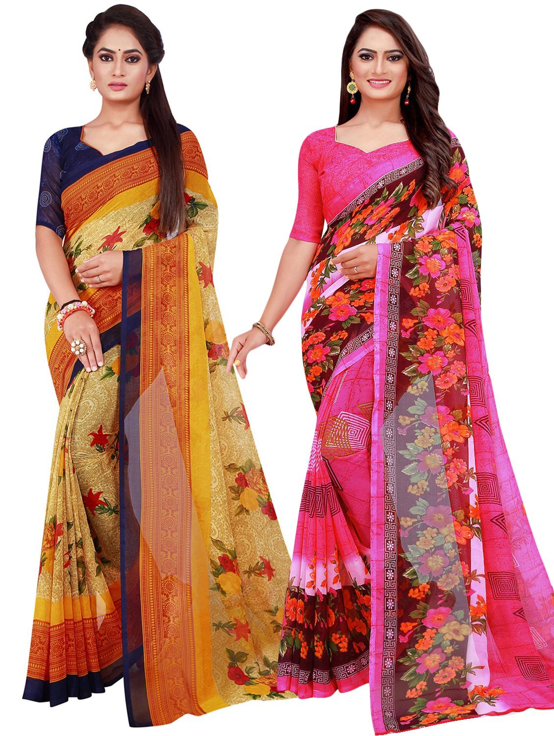 pack of 2 printed casual wear sarees with blouse - 21395876 -  Zoom Image - 0