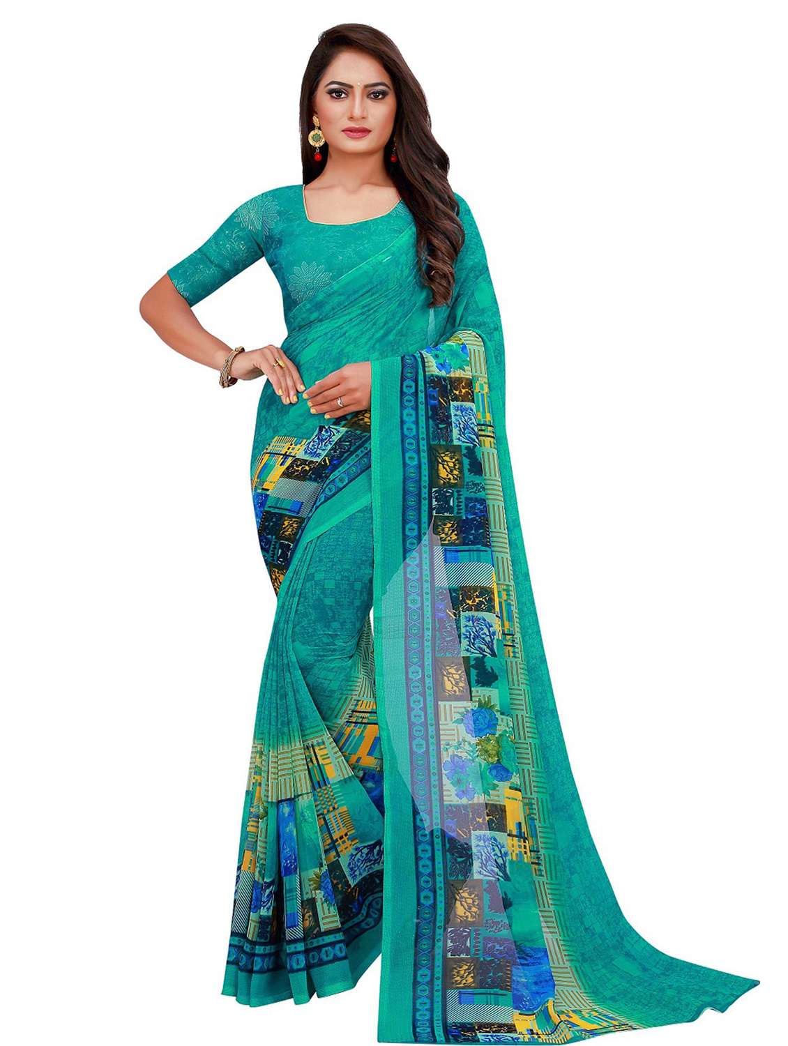 pack of 2 printed casual wear saree with blouse - 21395887 -  Standard Image - 2