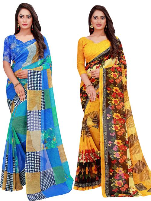 pack of 2 printed casual wear sarees with blouse - 21395901 -  Standard Image - 0