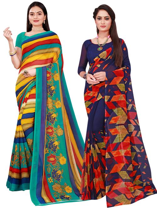 pack of 2 printed casual wear sarees with blouse - 21395904 - Standard Image - 0