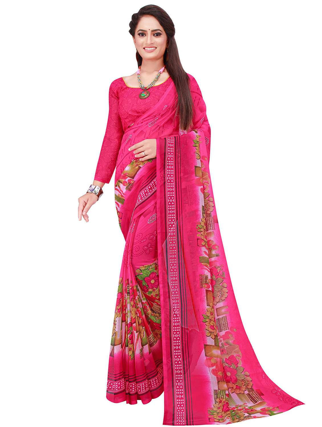 pack of 2 printed casual wear sarees with blouse - 21395905 -  Standard Image - 2