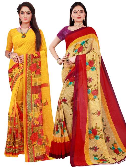 pack of 2 printed casual wear saree with blouse - 21395932 - Standard Image - 0