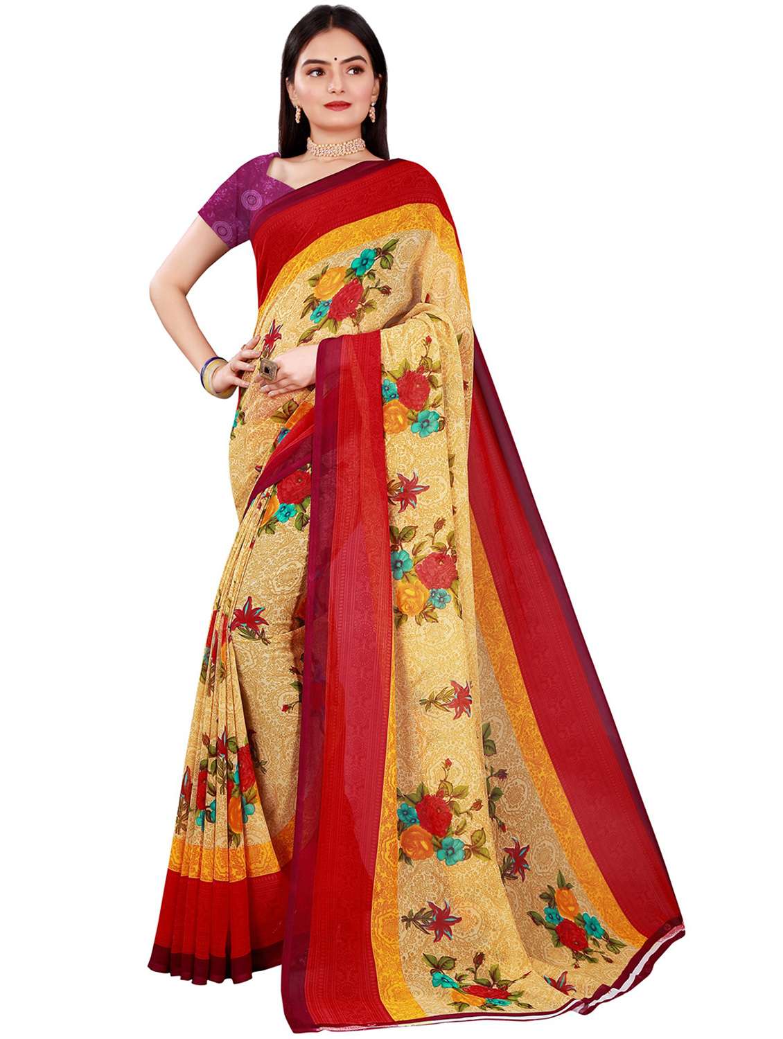 pack of 2 printed casual wear saree with blouse - 21395932 - Standard Image - 2
