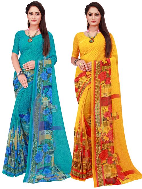 pack of 2 printed casual wear sarees with blouse - 21395952 -  Standard Image - 0
