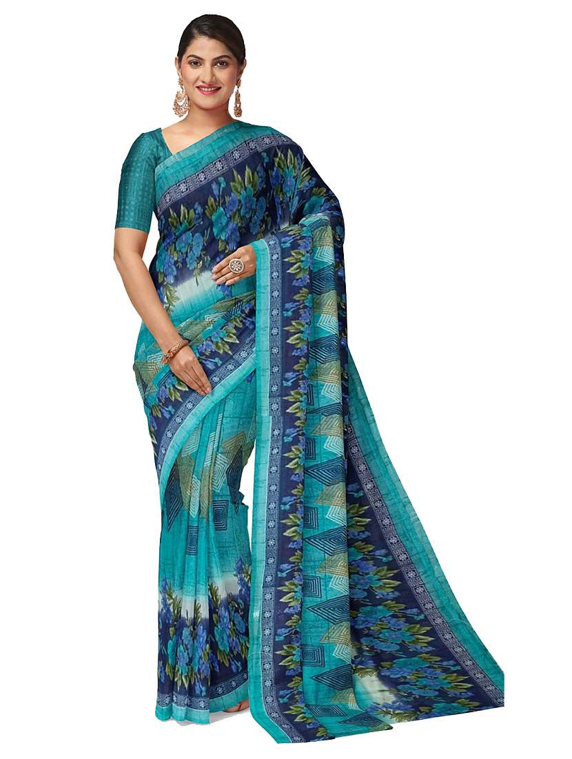 green floral printed saree with blouse - 21397115 - Zoom Image - 0