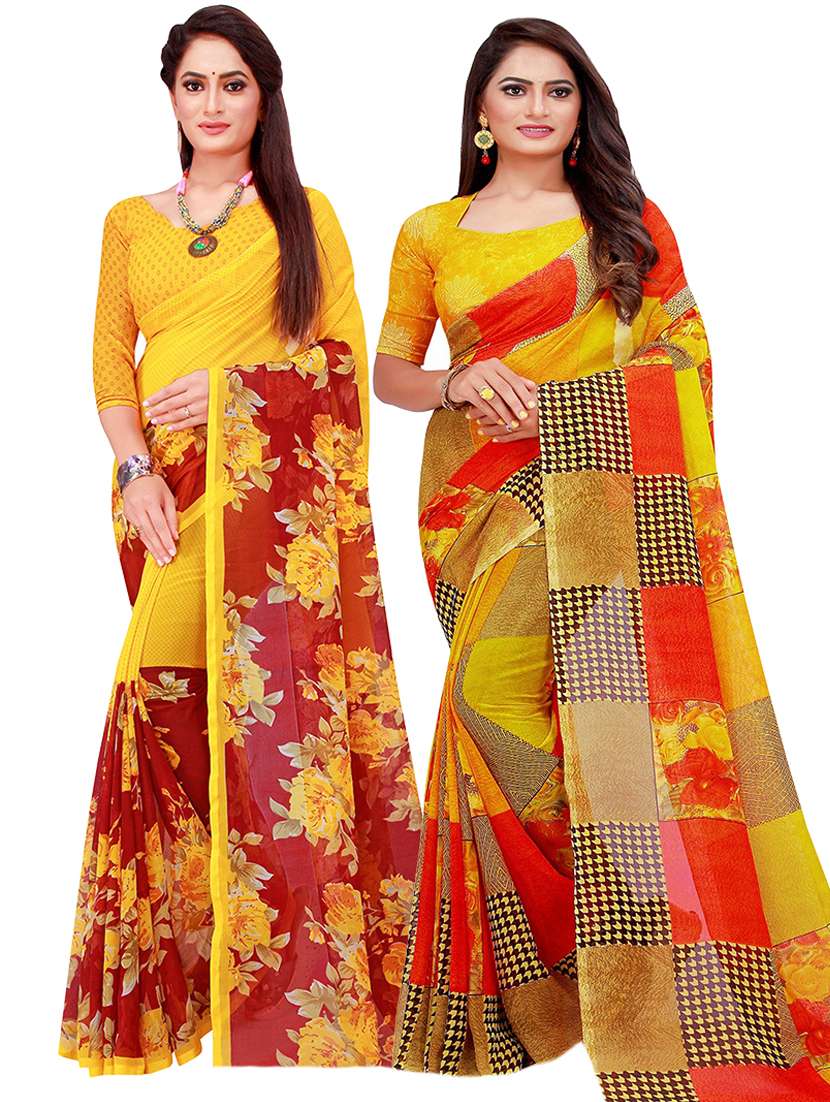 pack of 2 printed saree with blouse