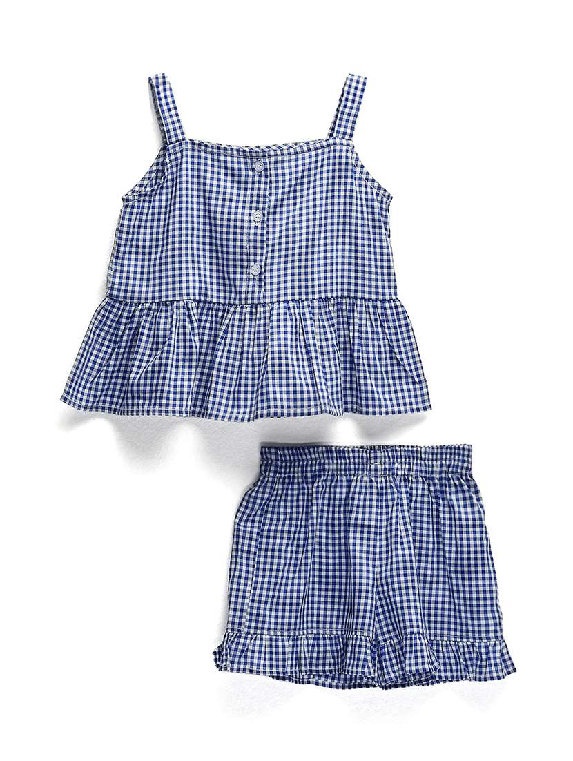 girls blue cotton shorts set