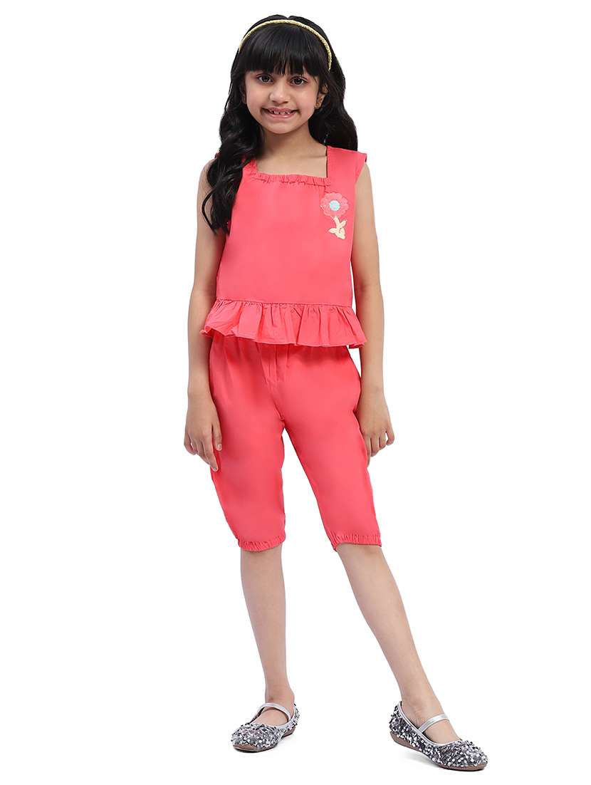 girls coral cotton capri set