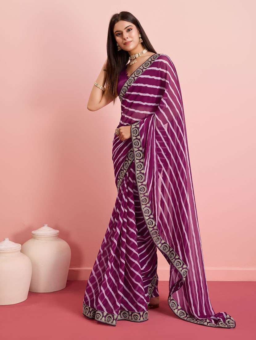 women leheriya printed bordered saree with blouse