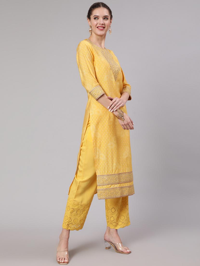 mustard embroidered suit set - 21398357 - Standard Image - 2