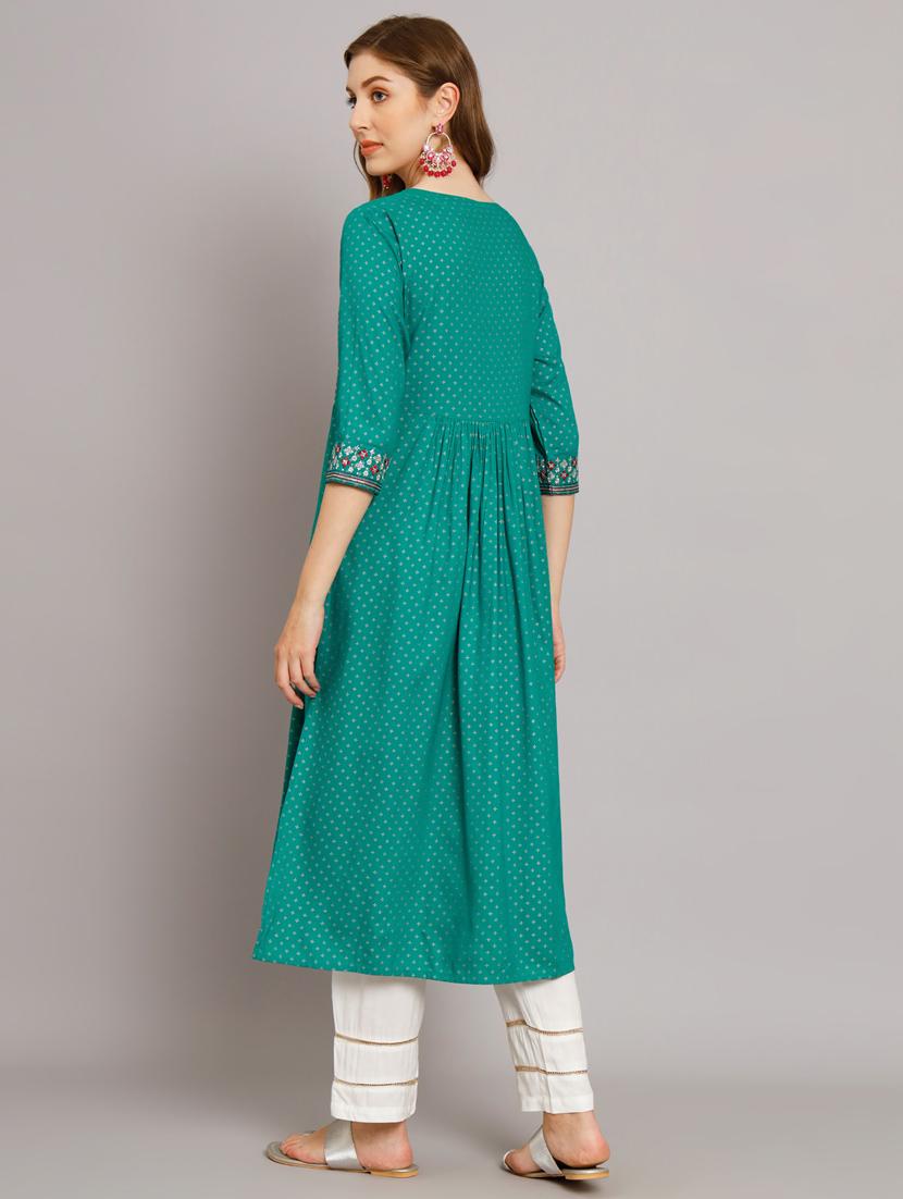 women turquoise printed kurta pant set - 21398861 - Standard Image - 2