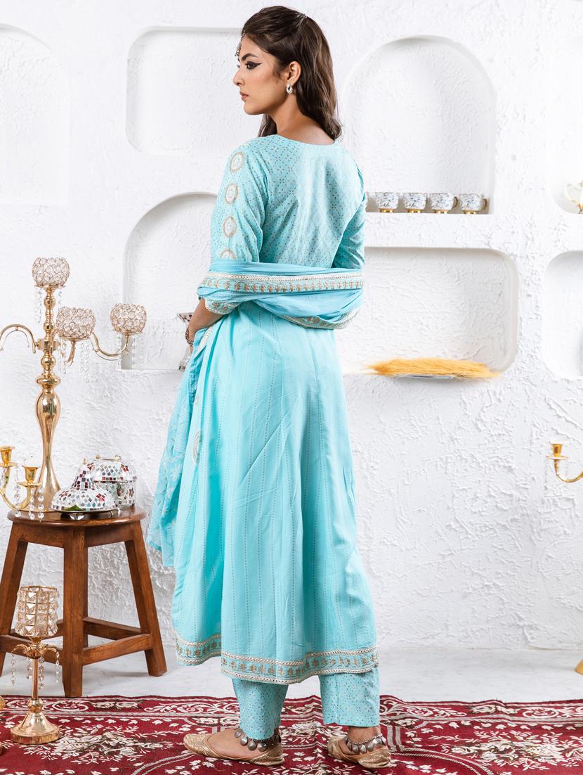 turquoise kurta pant set with dupatta - 21398887 - Standard Image - 2
