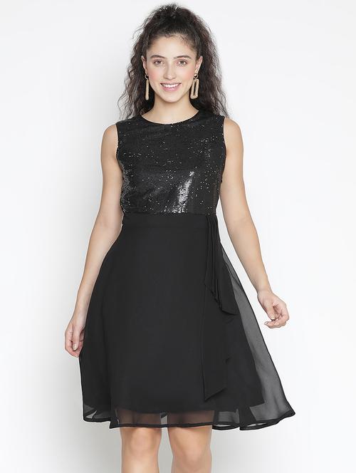 women black embellished fit & flare dress - 21399300 - Standard Image - 0