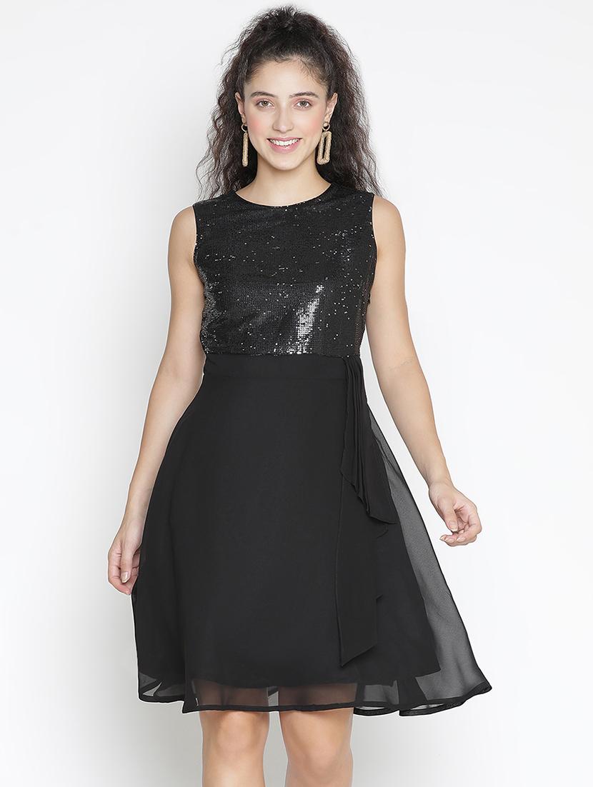 women black embellished fit & flare dress - 21399300 - Zoom Image - 0