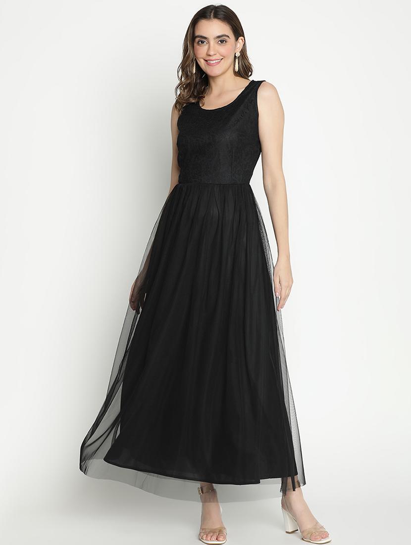 black polyester fit & flare dress - 21399304 - Zoom Image - 0