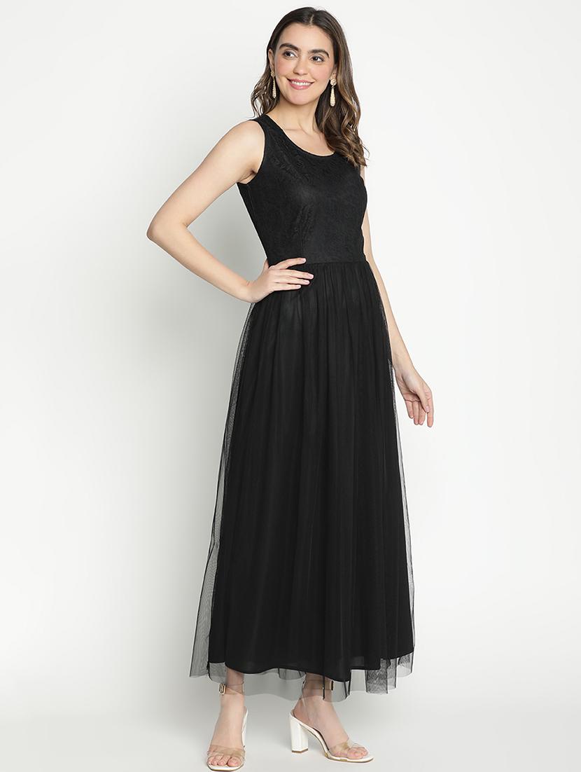 black polyester fit & flare dress - 21399304 - Standard Image - 2