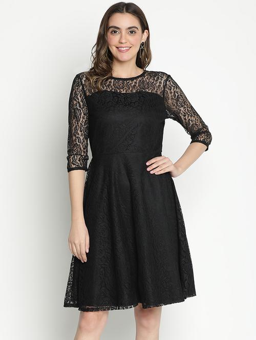 black self-designed fit & flare dress - 21399308 - Standard Image - 0