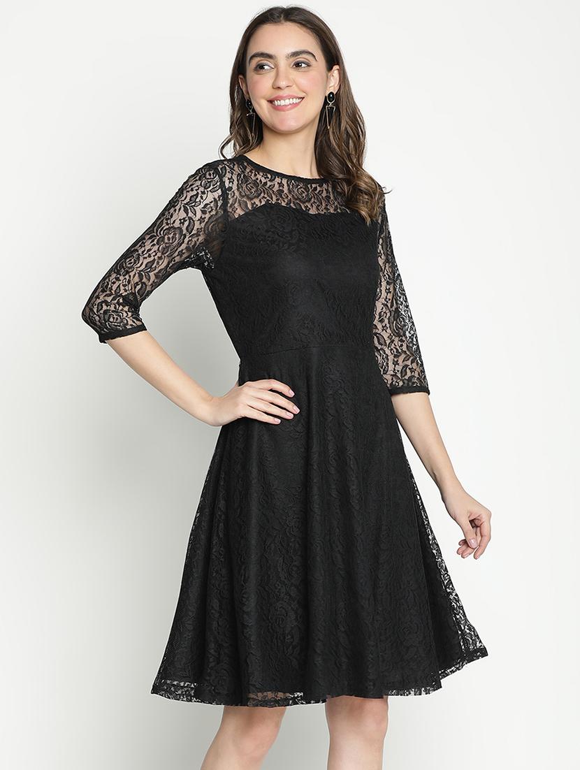 black self-designed fit & flare dress - 21399308 - Standard Image - 2