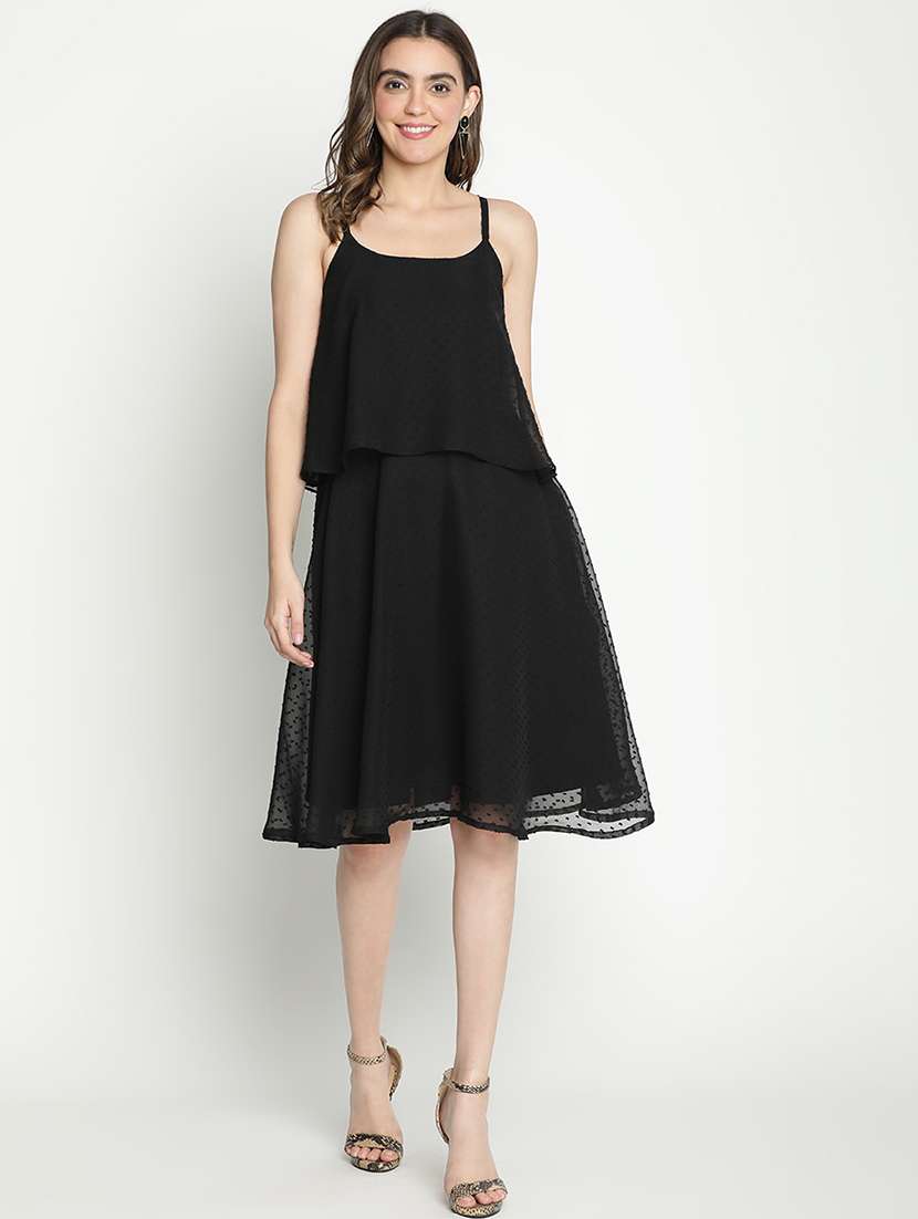 black solid fit & flare dress - 21399309 -  Zoom Image - 0