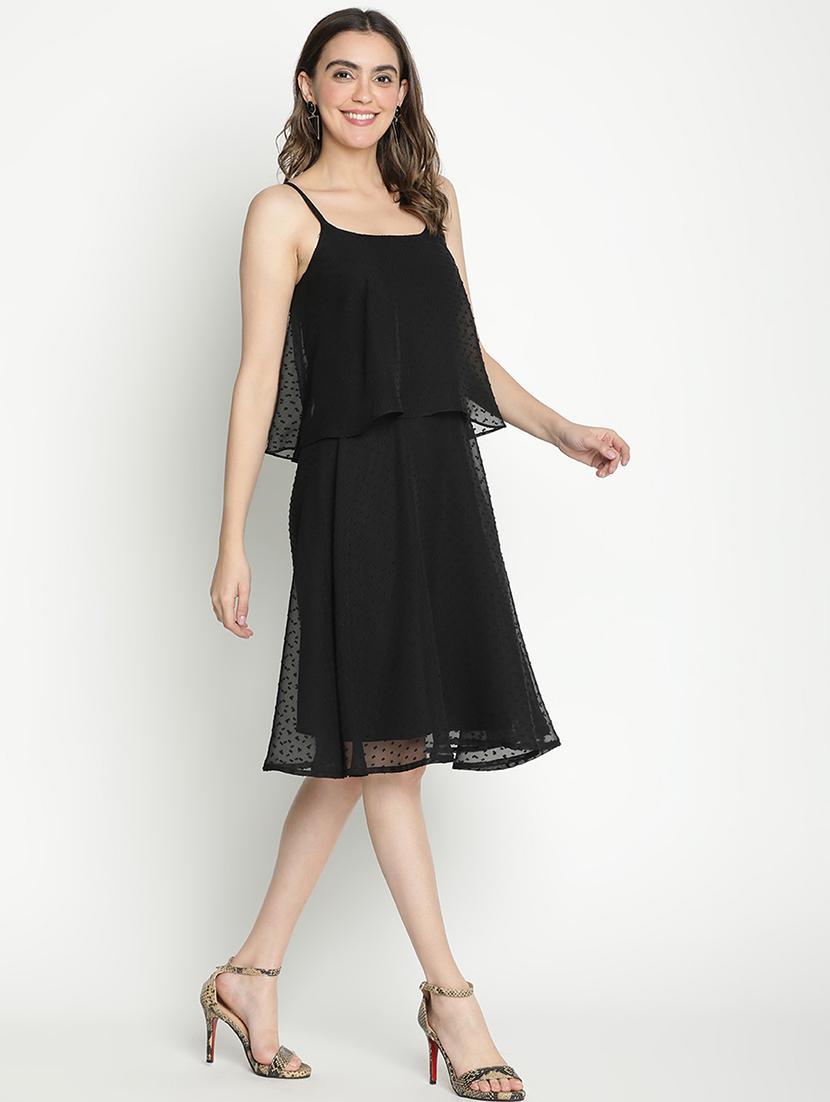 black solid fit & flare dress - 21399309 - Standard Image - 2