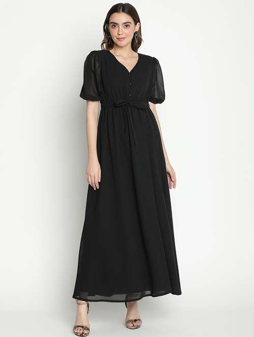 black polyester fit & flare dress - 21399310 - Standard Image - 0