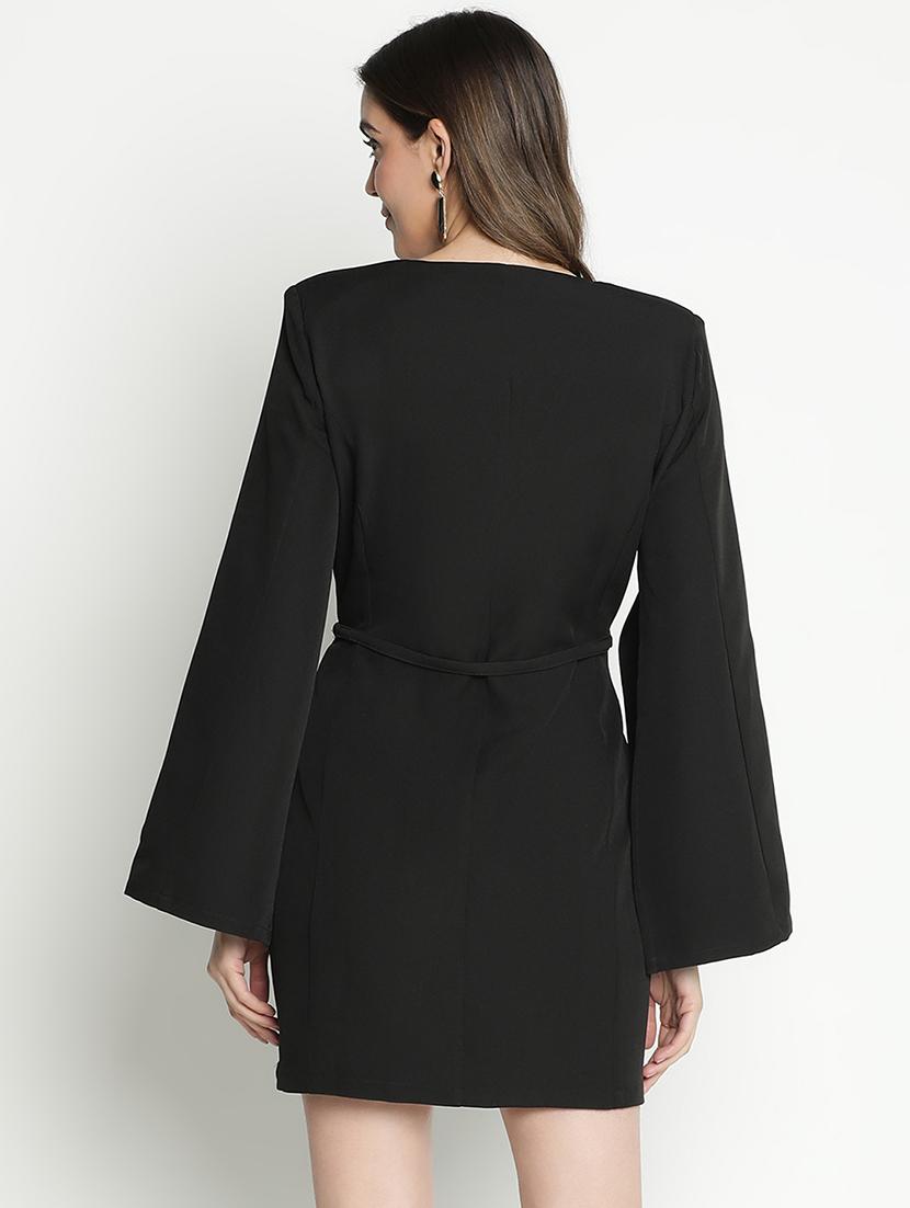 women solid overlap neck dress - 21399313 - Standard Image - 2
