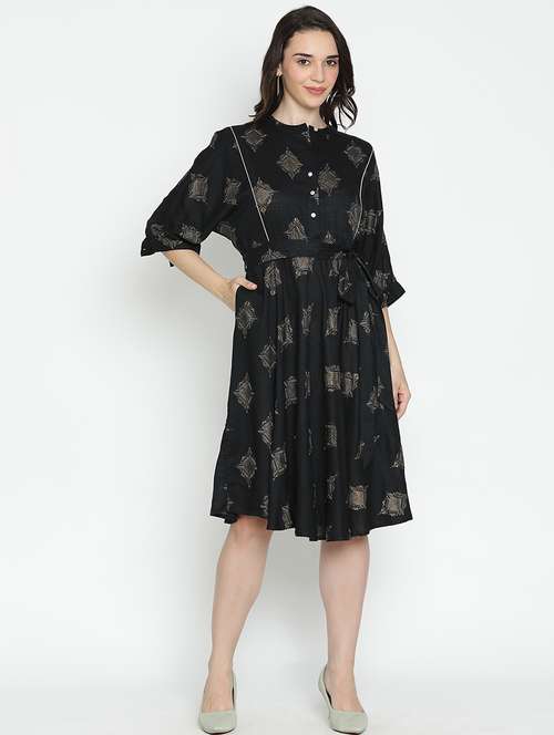 black polyester fit & flare dress - 21399322 - Standard Image - 0