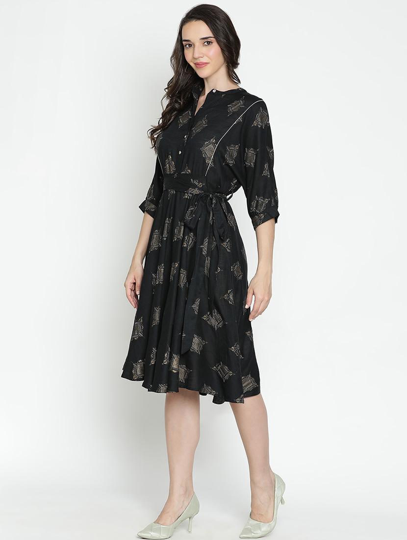 black polyester fit & flare dress - 21399322 - Standard Image - 2