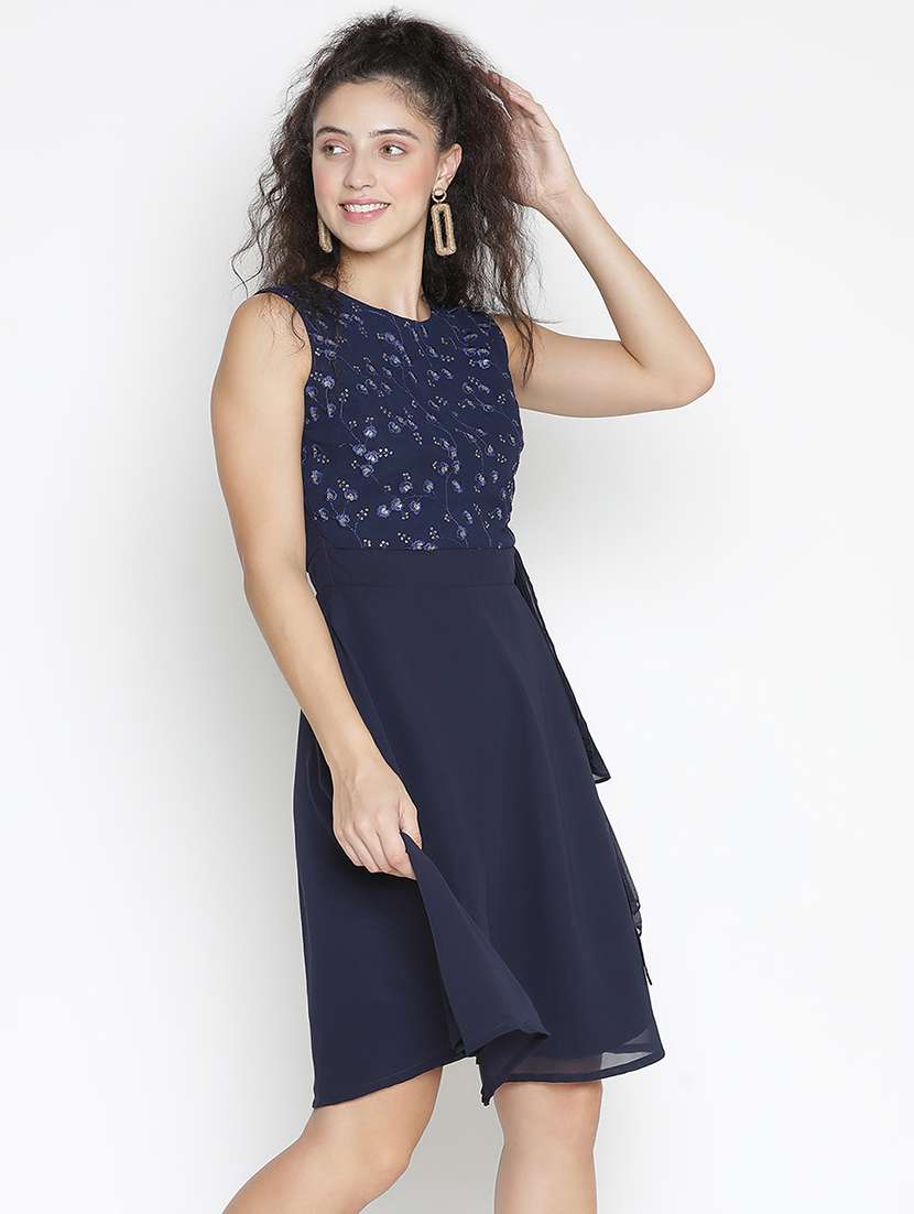 blue self-designed fit & flare dress - 21399325 - Standard Image - 2