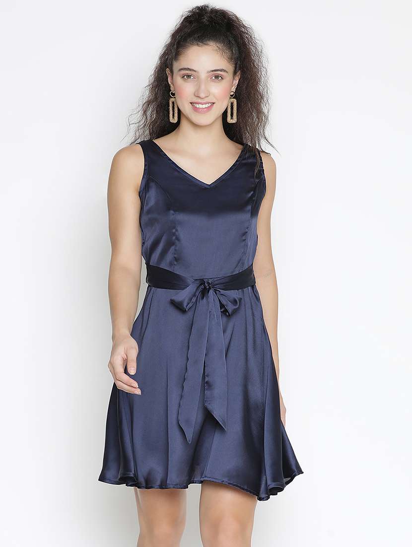 blue polyester fit & flare dress - 21399326 - Zoom Image - 0