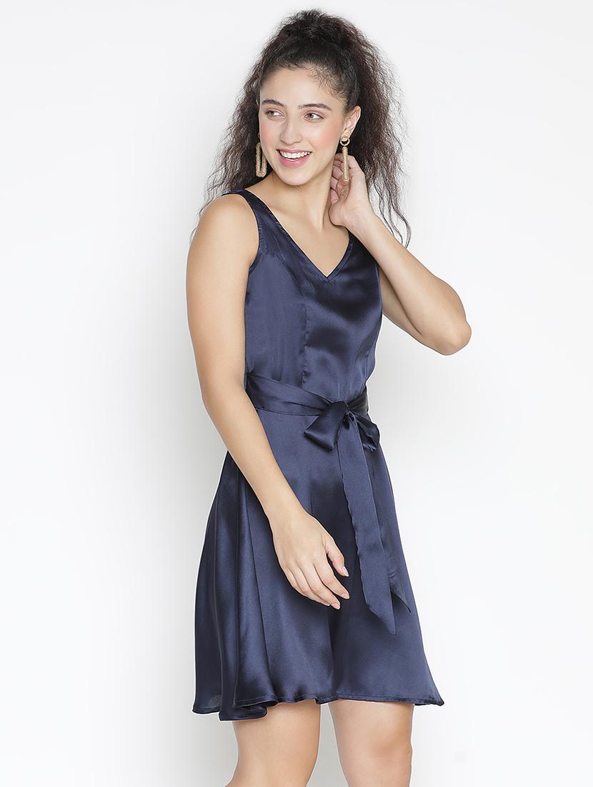 blue polyester fit & flare dress - 21399326 - Standard Image - 2
