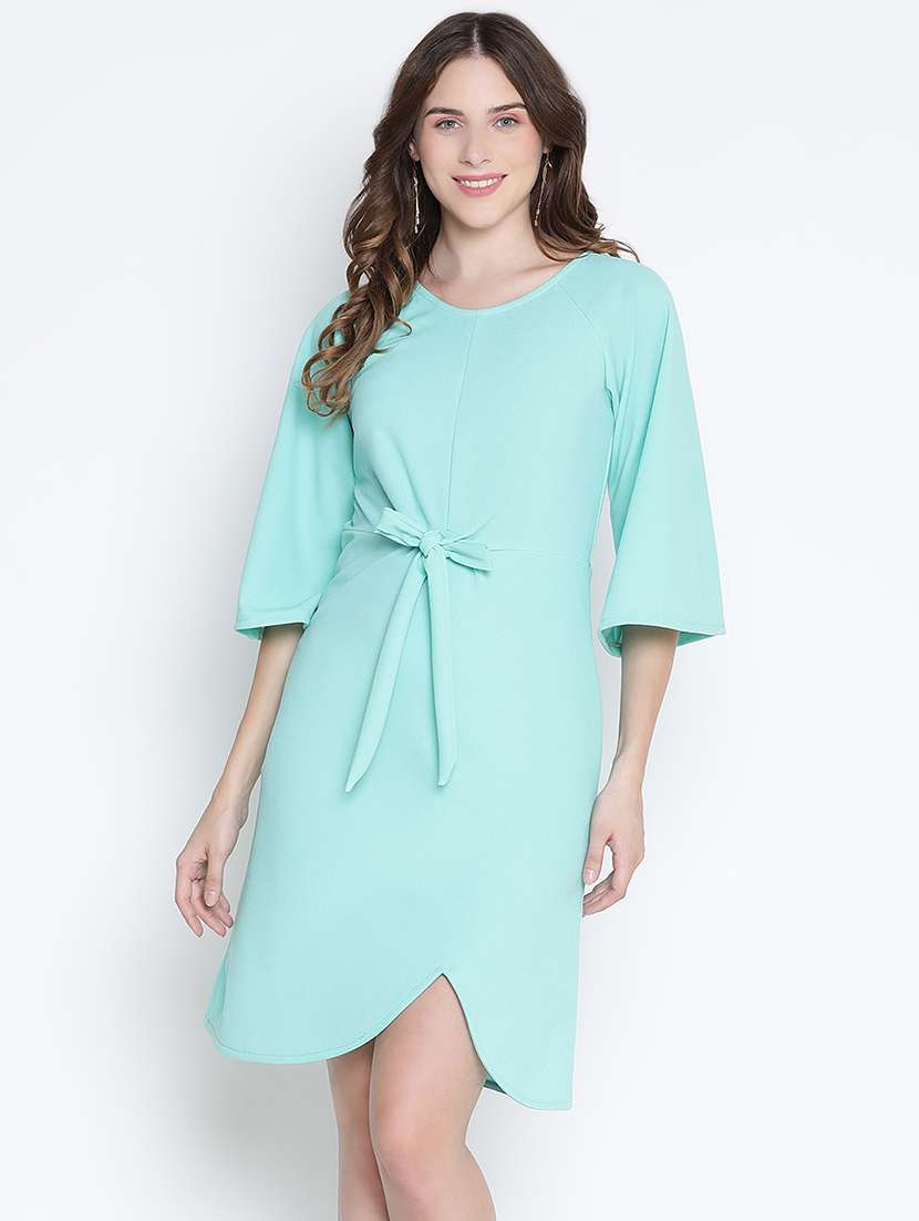 light blue solid a-line dress