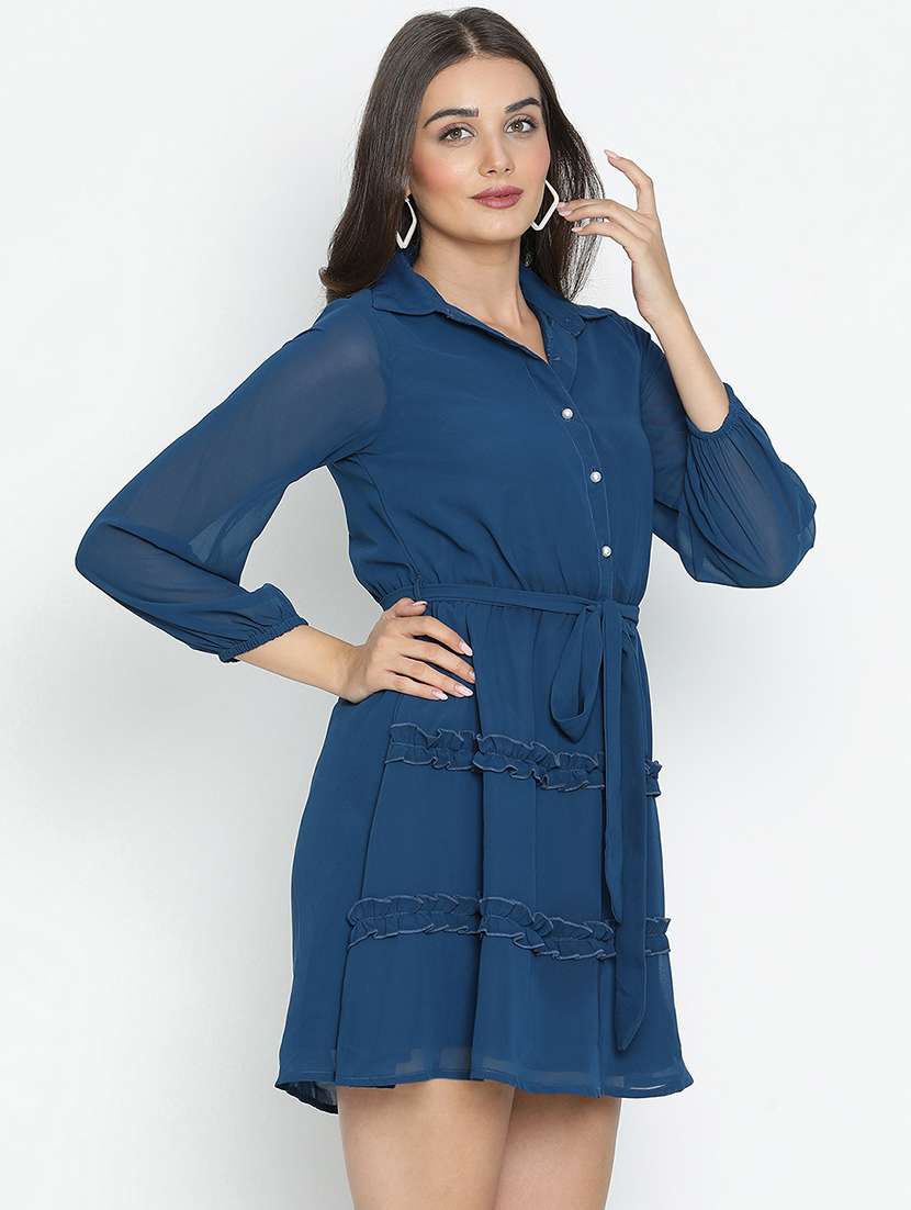 blue solid tiered dress - 21399338 - Standard Image - 2