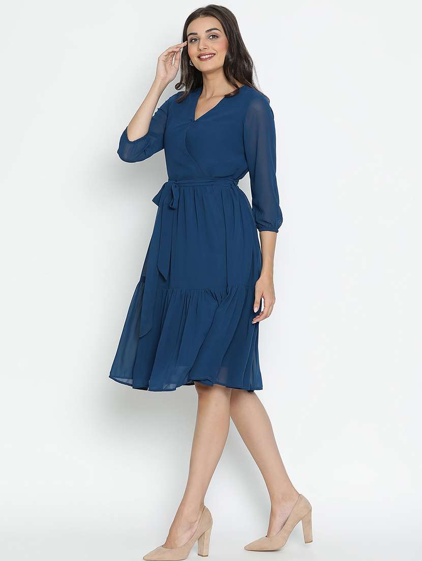 women solid overlap neck tiered dress - 21399339 -  Standard Image - 2