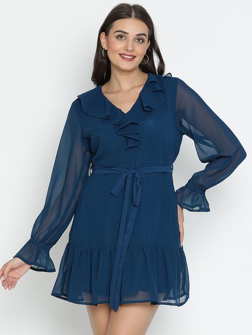 blue solid tiered dress - 21399340 -  Standard Image - 0