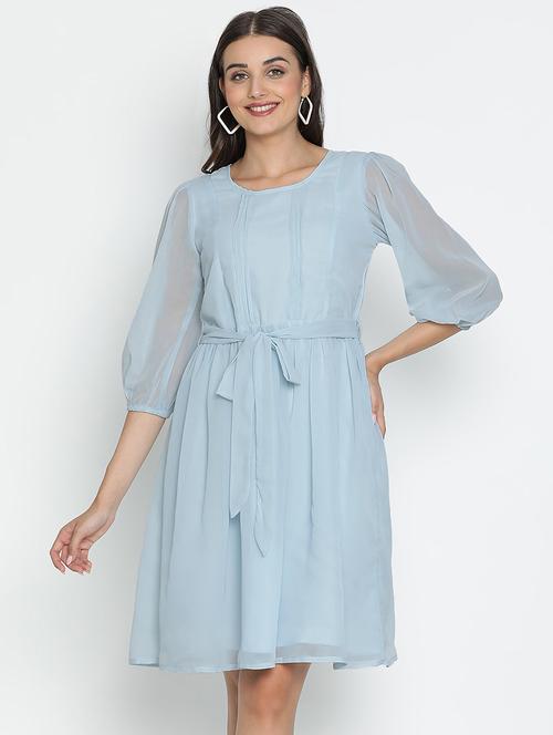 light blue polyester fit & flare dress - 21399344 -  Standard Image - 0