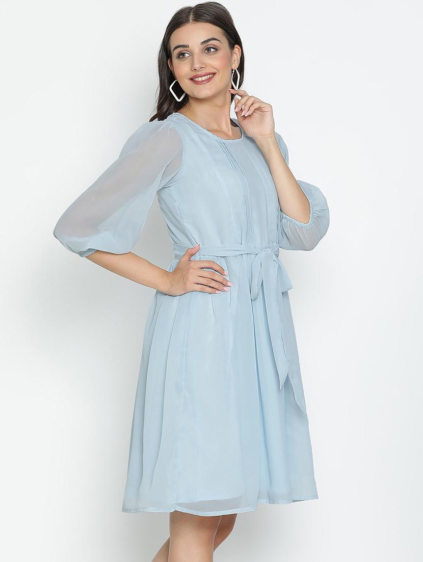 light blue polyester fit & flare dress - 21399344 - Standard Image - 2