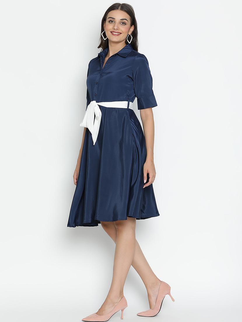 navy blue polyester fit & flare dress - 21399345 - Standard Image - 2