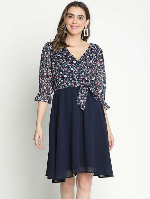 navy blue polyester fit & flare dress - 21399346 -  Standard Image - 0