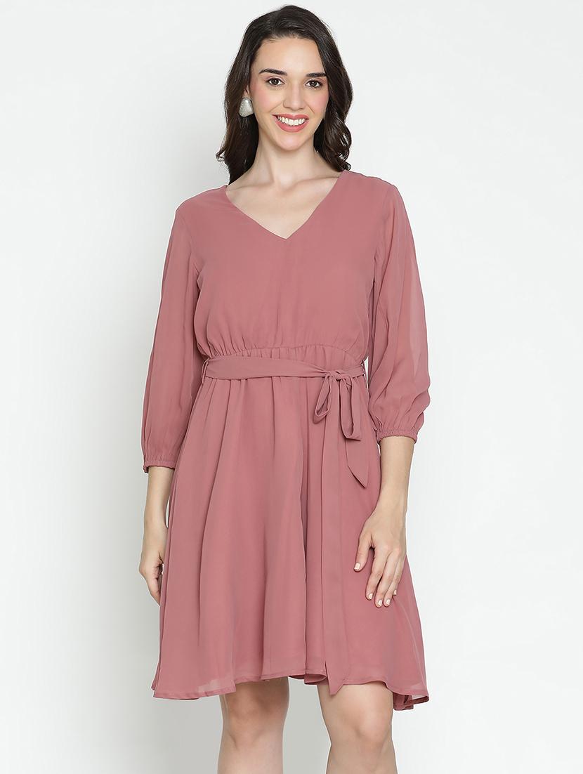 women pink polyester fit & flare dress - 21399348 - Zoom Image - 0