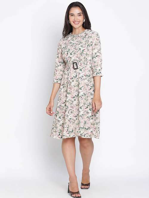 multicolored floral printed fit & flare dress - 21399350 - Standard Image - 0